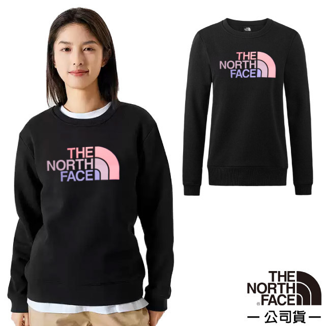 【The North Face】女 RLX LOGO 舒適透氣大尺寸LOGO印花休閒長袖大學T/8DC7-JK3 宇宙黑✿30E010